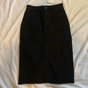 Black Denim Pencil Midi Skirt